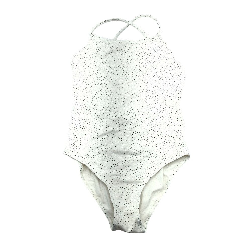 MNG Mango Girls One Piece Swimsuit Crossover Straps Polka Dot White Black 11-12